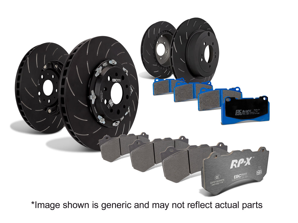 EBC Racing RP-X Race Pad and 2-pc Floating Disc Kit FULL VEHICLE 2pc disc kit & swept groove rear (P2DK033RPX)